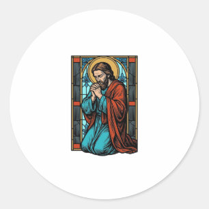 Vintage betende religiöse Figur Vektor-Shirt Desi Runder Aufkleber