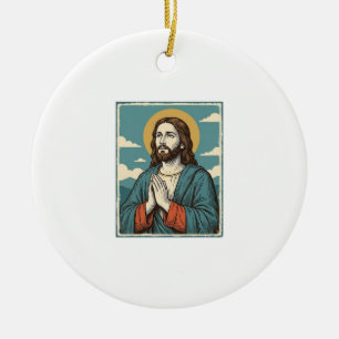 Vintage betender Heiland religiöses Shirt-Design_1 Keramik Ornament