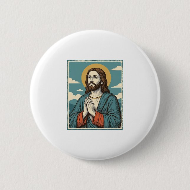 Vintage betender Heiland religiöses Shirtsdesign_1 Button (Vorderseite)