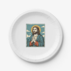 Vintage betender Heiland religiöses Shirtsdesign_1 Pappteller
