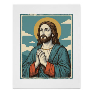 Vintage betender Heiland religiöses Shirtsdesign_1 Poster