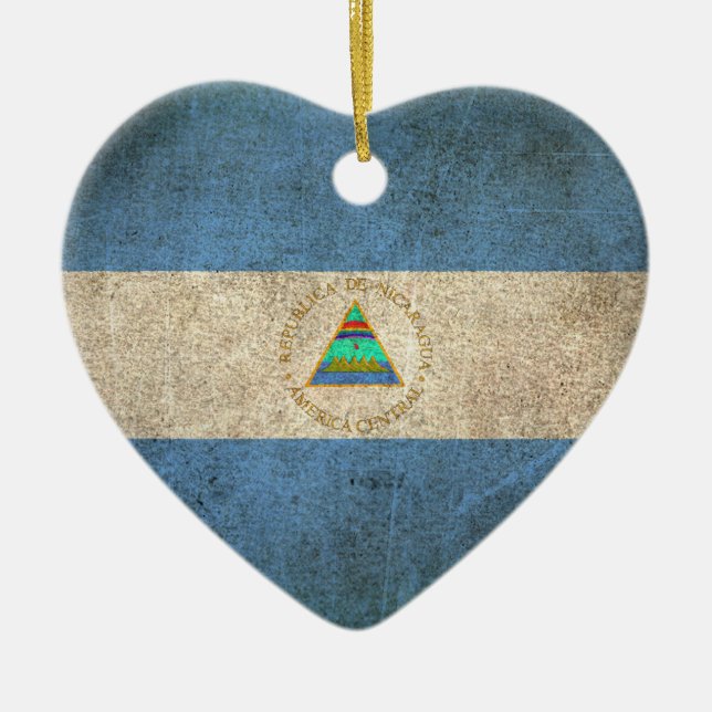 Vintage beunruhigte Flagge von Nicaragua Keramikornament (Vorne)