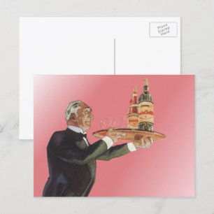 Vintage Beverages, Butler Serving Wine on Tray Postkarte