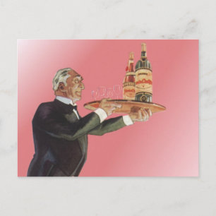 Vintage Beverages, Butler Serving Wine on Tray Postkarte