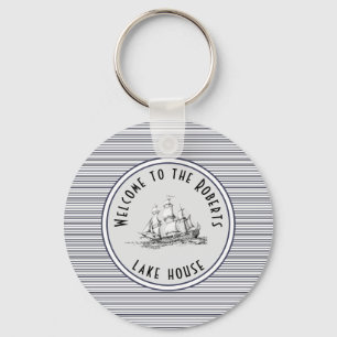 Vintage Bezeichnung und Name des Navy Blue Strips Schlüsselanhänger