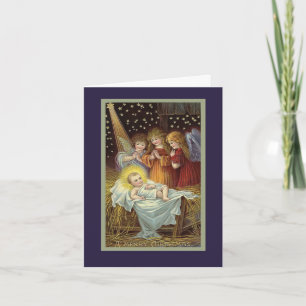 Vintage Bibel-Engel in der Krippe Weihnachtskarte Feiertagskarte