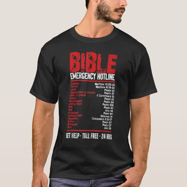 Vintage Bible Emergency Numbers  Hotline Verses T-Shirt (Vorderseite)