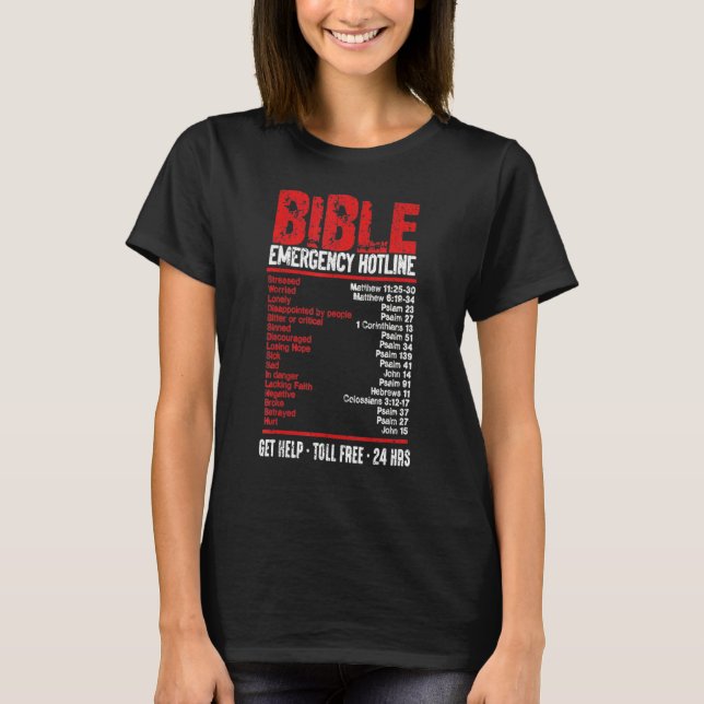 Vintage Bible Emergency Numbers  Hotline Verses T-Shirt (Vorderseite)