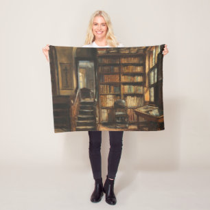 Vintage Bibliothek Interieur Szene Fleece Blanket