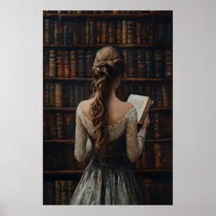 Vintage-Bibliotheks-Kunst-Druck, Buch Frau Liebhab Poster