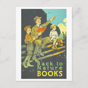 Vintage-Bibliotheks-Leseposter "Zurück zur Natur" Postkarte