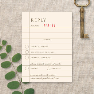 Vintage-Bibliotheksauschecken neutrale Hochzeitsan RSVP Karte