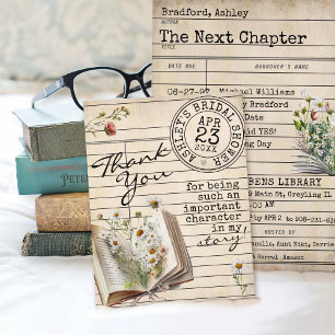 Vintage-Bibliothekskarte Florale Bücher Bär Baby-P Dankeskarte