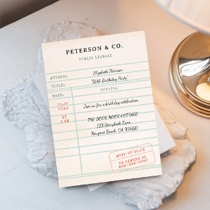 Vintage Bibliothekskarte für jedes Alter zum Gebur Einladung