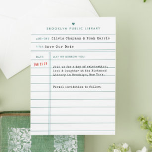 Vintage Bibliothekskarte Hochzeit speichern Sie da Save The Date