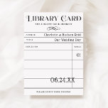 Vintage Bibliothekskarte Hochzeitskarten<br><div class="desc">Diese einzigartige Bibliothek Card Hochzeitsbegleitung / Platzkarte sind perfekt für eine Vintage Hochzeit oder buchen themed Veranstaltung. Personalisieren Sie den benutzerdefinierten "gestempelten" Text mit Ihrem Empfang, dem Namen der Braut und des Bräutigams (als Autor), einem benutzerdefinierten Titel und einer speziellen Anleitung am unteren Rand. Schwarz-Weiß-Farbschema Hinweis: Für dieses Produkt können...</div>