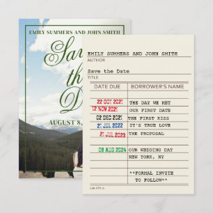 Vintage-Bibliothekskarte und Buchcover - Save the  Date
