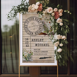 Vintage-Bibliothekskarten-Bücher-Hochzeit 24x36 Wi Poster