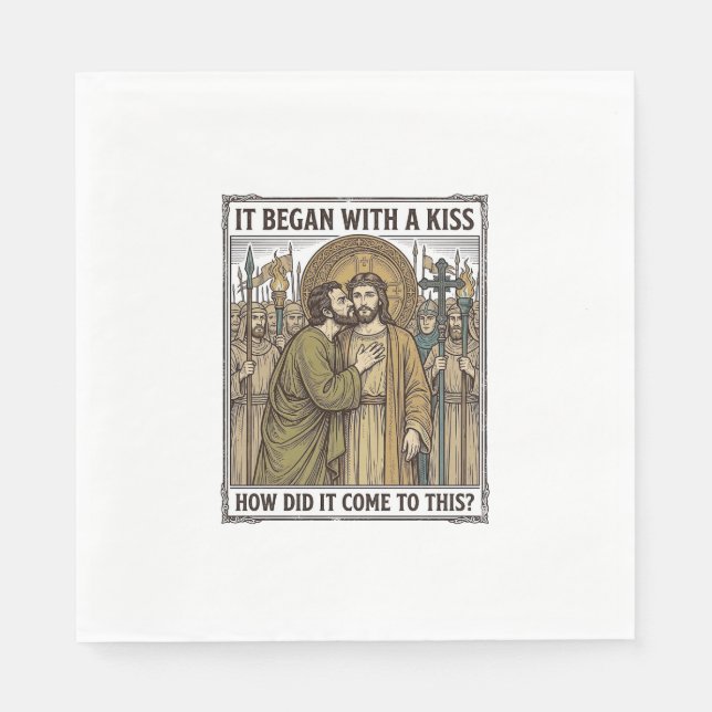 Vintage biblischer Verratskuss Serviette (Vorderseite)