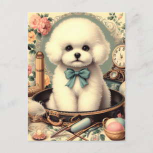 Vintage-Bichon-Frisé-Gemälde Postkarte
