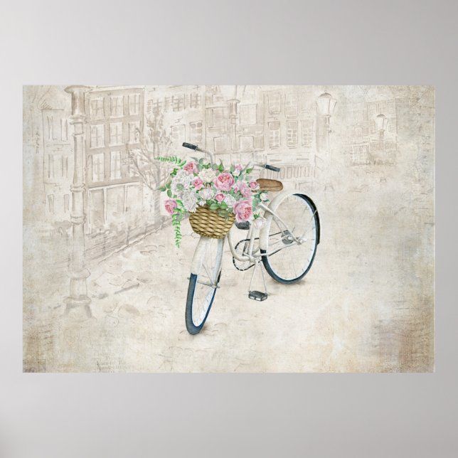 Vintage bicycles with roses basket poster (Vorne)