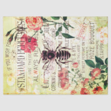 Vintage Biene Rose Bouquet Ephemera Dekoupage Tiss