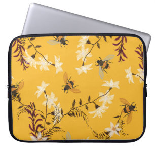 Vintage Biene & Schmetterling: Bestickte Blumenkun Laptopschutzhülle