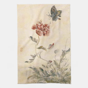 Vintage-Biene, Schmetterling und Mohn-Aquarell Handtuch