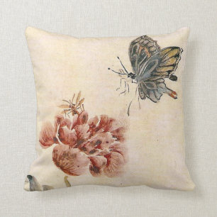Vintage-Biene, Schmetterling und Mohn-Aquarell Kissen