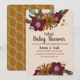 Vintage-Biene-Sonnenblume-Blumen-Virtual-Baby-Part Einladung
