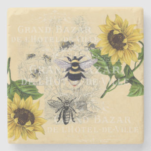 Vintage-Biene Sonnenblume Creme Natur Steinunterse Steinuntersetzer