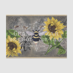 Vintage-Biene-Sonnenblume-Graue-Kreidetafel-Tissue Seidenpapier