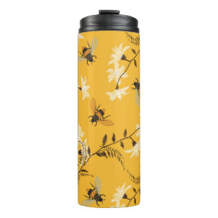 Vintage Biene und Schmetterling: Stickereikunst Thermosbecher