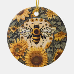 Vintage Biene und Sonnenblumen Keramik Ornament