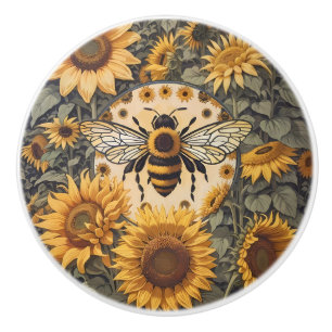 Vintage Biene und Sonnenblumen Keramikknauf