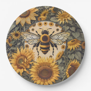 Vintage Biene und Sonnenblumen Pappteller