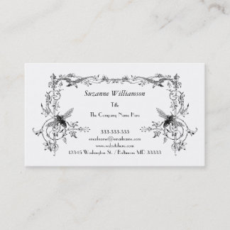 Vintage Biene und Vogel Elegantes florales Scroll Visitenkarte