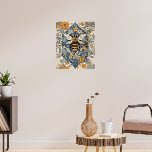 Vintage Biene und wilde Blumen Poster