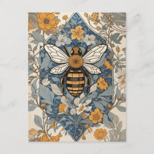 Vintage Biene und wilde Blumen Postkarte