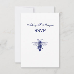 Vintage Biene Zeichne in Blau RSVP Karte