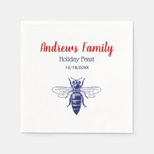 Vintage Biene Zeichne in Blau Serviette
