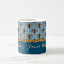 Vintage Bienen auf blauem Damast mit Handschrift Kaffeetasse