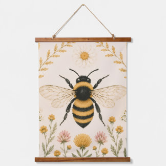 Vintage-Bienen-Botanik-Wandteppich Wandteppich Mit Holzrahmen