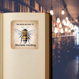 Vintage-Bienen-Exlibris   „Dieses Buch gehört“ Per Quadratischer Aufkleber