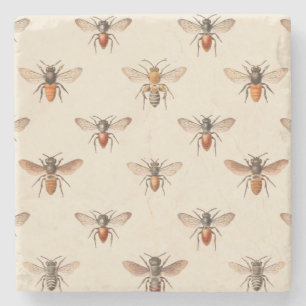 Vintage-Bienen-Illustrationsmuster Steinuntersetzer