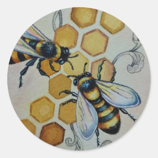 Vintage Bienen Nr. 5 Honeycomb Wasserfarbe Kunst Runder Aufkleber