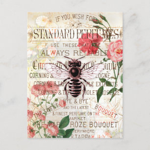 Vintage-Bienen-Rosen-Sträußchen-Ephemera Postkarte