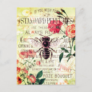 Vintage-Bienen-Rosen-Sträußchen-Ephemera Postkarte