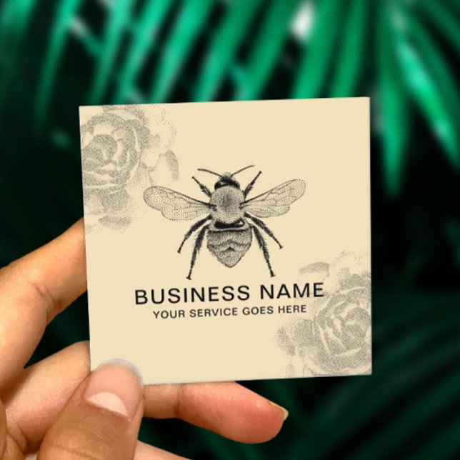 Vintage Bienen- und Blume-Illustration Quadratische Visitenkarte (Von Creator hochgeladen)