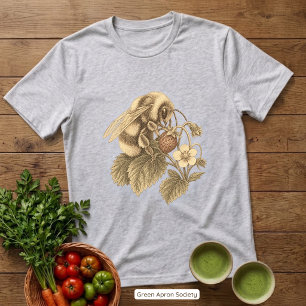 Vintage-Bienen- und Erdbeer-Botanik-Illustration Tri-Blend Shirt